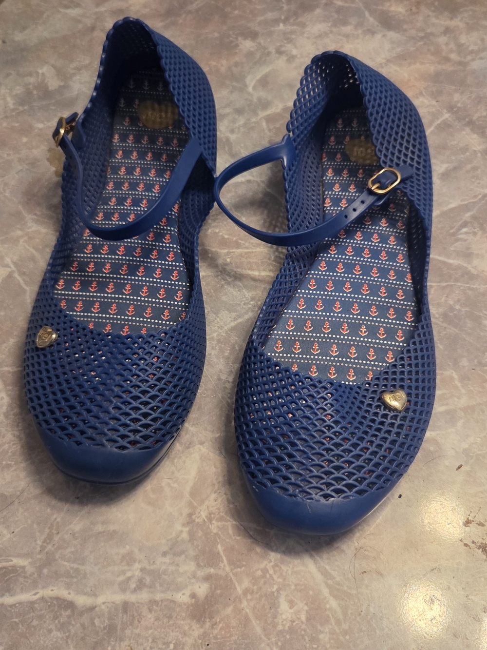 Melissa Blue Mesh Mary Jane Flats with Gold Accents
